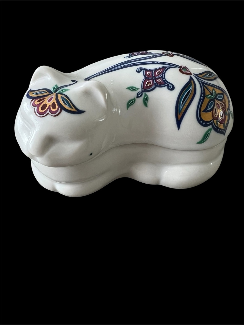 Vintage Byzantium Elizabeth Arden Sleeping Kitty Cat ceramic Trinket Box Japan